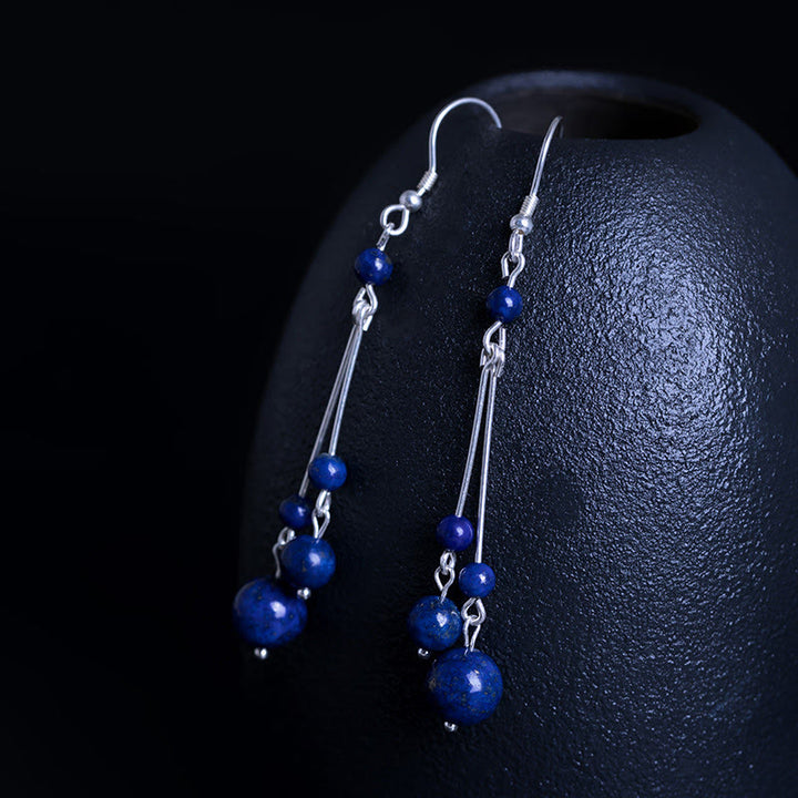 Boucles d'oreilles pendantes Sérénité en argent sterling 925 et perles de lazurite avec pierres de Buddha Stones - image 5