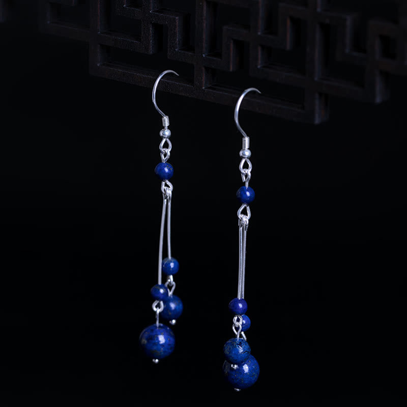Boucles d'oreilles pendantes Sérénité en argent sterling 925 et perles de lazurite/lapis-lazuli Buddha Stones - image 3