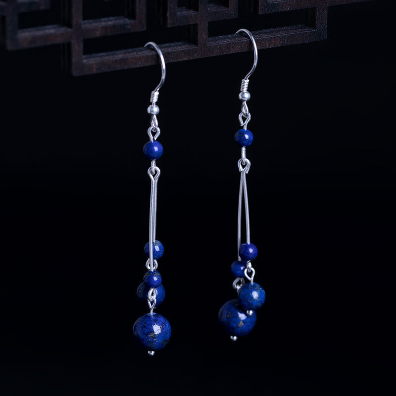 Boucles d'oreilles pendantes Sérénité en argent sterling 925 et perles de lazurite avec pierres de Buddha Stones - Argent sterling 925 - image 0