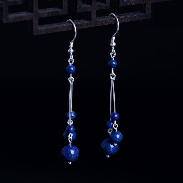 Boucles d'oreilles pendantes Sérénité en argent sterling 925 et perles de lazurite avec pierres de Buddha Stones - Argent sterling 925 - image 0