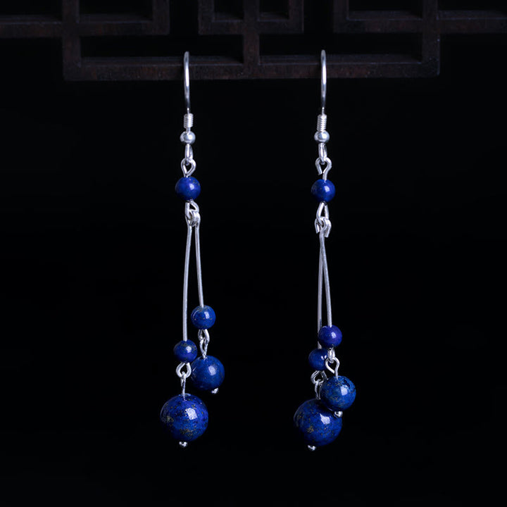 Boucles d'oreilles pendantes Sérénité en argent sterling 925 et perles de lazurite/lapis-lazuli Buddha Stones - image 2
