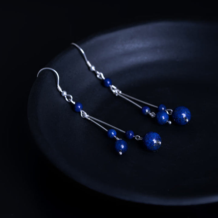 Boucles d'oreilles pendantes Sérénité en argent sterling 925 et perles de lazurite/lapis-lazuli Buddha Stones - image 6