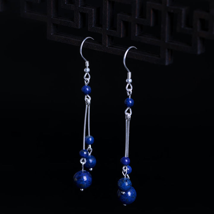 Boucles d'oreilles pendantes Sérénité en argent sterling 925 et perles de lazurite avec pierres de Buddha Stones - image 3