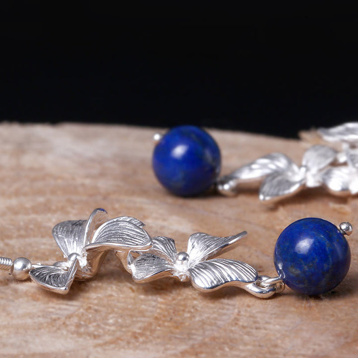 Boucles d'oreilles Buddha Stones en argent sterling 925, lazurite et lapis-lazuli, style ethnique, ornées de fleurs et de symboles positifs. - image 5