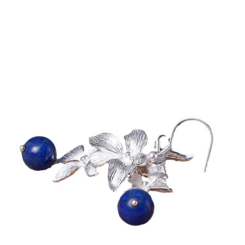 Boucles d'oreilles Buddha Stones en argent sterling 925, lazurite et lapis-lazuli, style ethnique, ornées de fleurs et de symboles positifs. - image 7