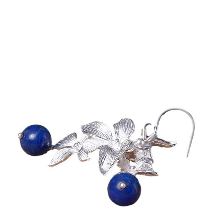 Boucles d'oreilles Buddha Stones en argent sterling 925, lazurite et lapis-lazuli, style ethnique, ornées de fleurs et de symboles positifs. - image 7