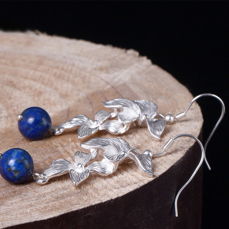 Boucles d'oreilles Buddha Stones en argent sterling 925, lazurite et lapis-lazuli, style ethnique, ornées de fleurs et de symboles positifs. - image 6