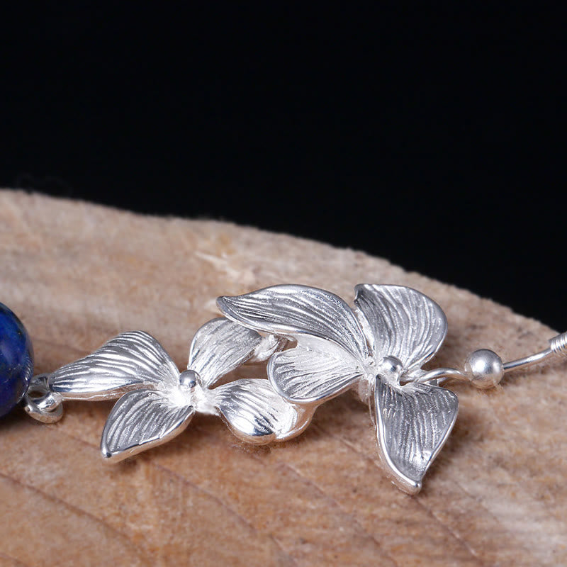 Boucles d'oreilles Buddha Stones en argent sterling 925, lazurite et lapis-lazuli, style ethnique, ornées de fleurs et de symboles positifs. - image 4