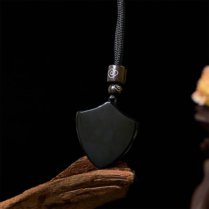 Collier pendentif en obsidienne noire avec motif de bouclier en Buddha Stones , symbole Yin Yang, force - image 5