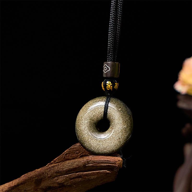 Collier avec pendentif en obsidienne naturelle dorée et brillante de Buddha Stones