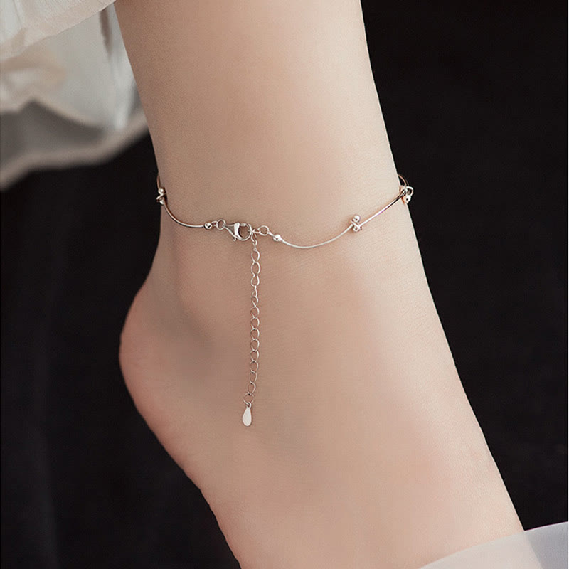 Bracelet de cheville de protection en argent sterling 925 avec Buddha Stones en forme de vague simple - image 1