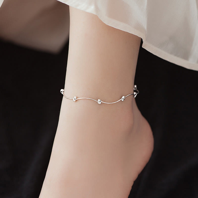 Bracelet de cheville de protection en argent sterling 925 avec Buddha Stones en forme de vague simple - Bracelet de cheville en argent (circonférence : 25-30 cm) - image 0