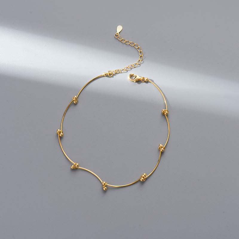 Bracelet de cheville de protection en argent sterling 925 avec Buddha Stones en forme de vague simple - Bracelet de cheville en or (circonférence : 25-30 cm) - image 7