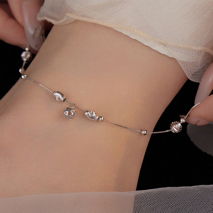 Buddha Stones Bracelet de cheville simple en argent sterling 925 avec perles en forme de cloche et bénédiction