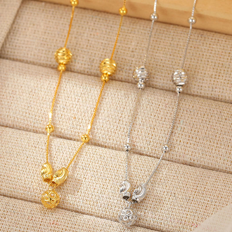 Buddha Stones Bracelet de cheville simple en argent sterling 925 avec perles en forme de cloche et bénédiction