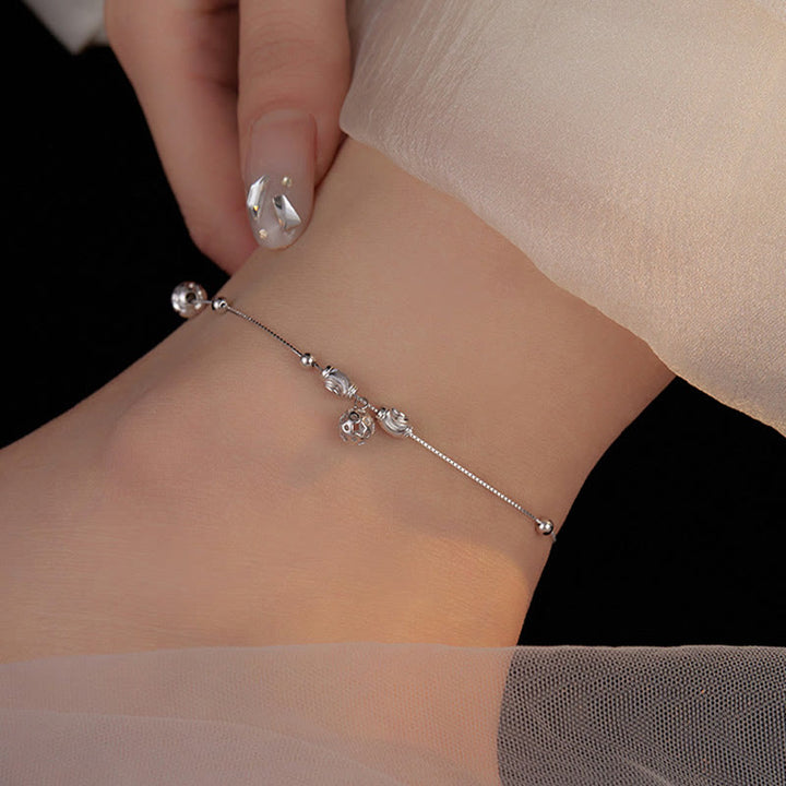 Buddha Stones Bracelet de cheville simple en argent sterling 925 avec perles en forme de cloche et bénédiction