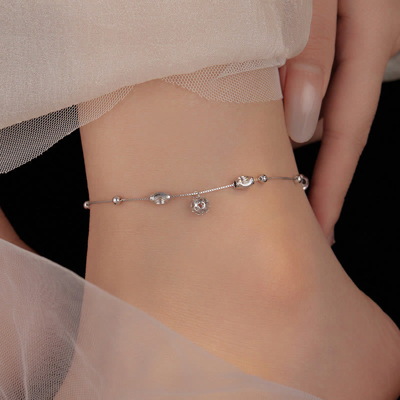 Buddha Stones Bracelet de cheville simple en argent sterling 925 avec perles en forme de cloche et bénédiction