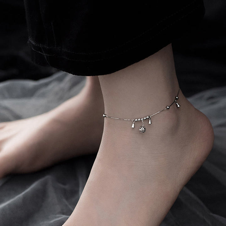 Bracelet de cheville en argent sterling 925 avec Buddha Stones et cloche de protection antique