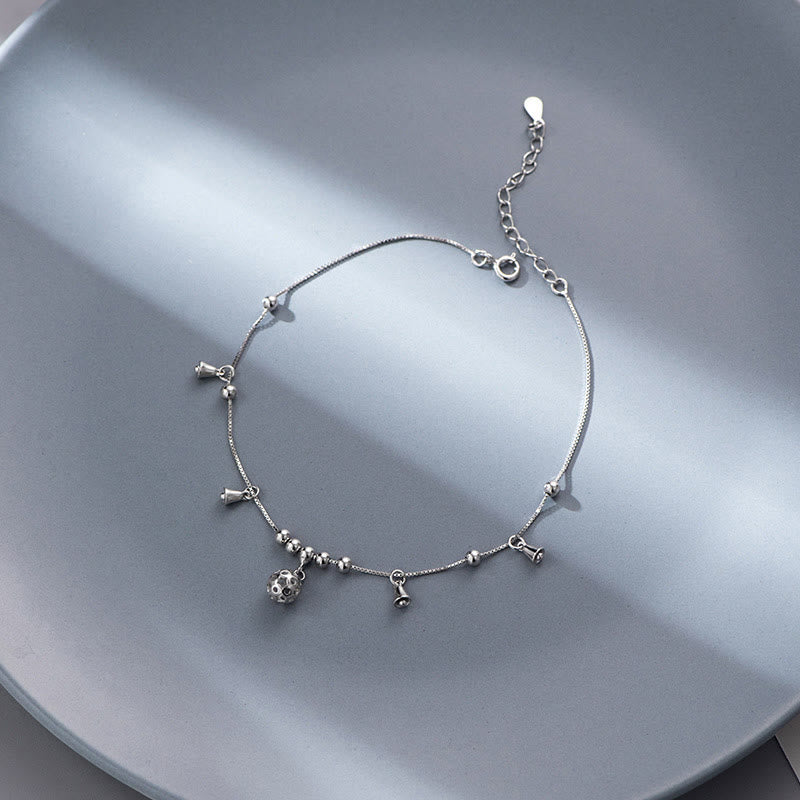 Bracelet de cheville en argent sterling 925 avec Buddha Stones et cloche de protection antique