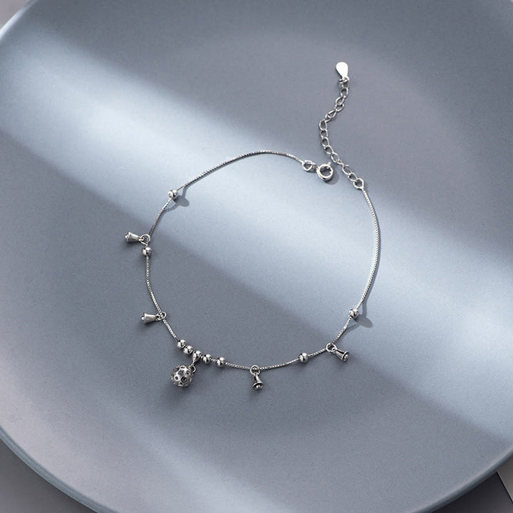 Bracelet de cheville en argent sterling 925 avec Buddha Stones et cloche de protection antique