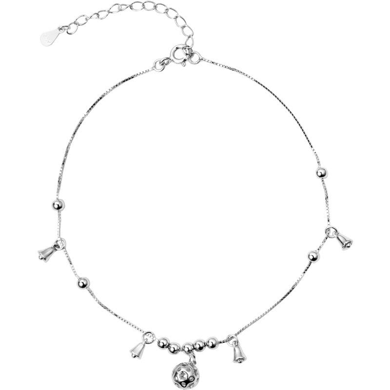 Bracelet de cheville en argent sterling 925 avec Buddha Stones et cloche de protection antique
