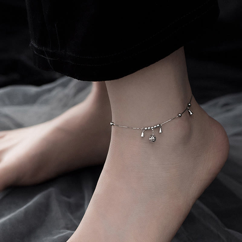 Bracelet de cheville en argent sterling 925 avec Buddha Stones et cloche de protection antique - Bracelet de cheville en argent (circonférence : 25,7-30,2 cm) - image 0