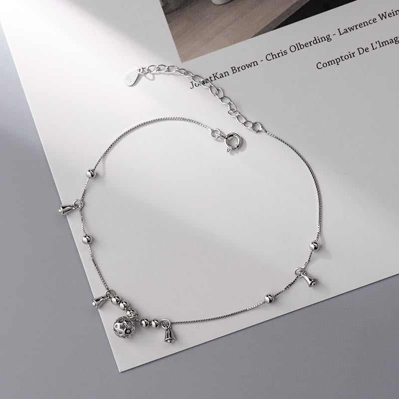 Bracelet de cheville en argent sterling 925 avec Buddha Stones et cloche de protection antique