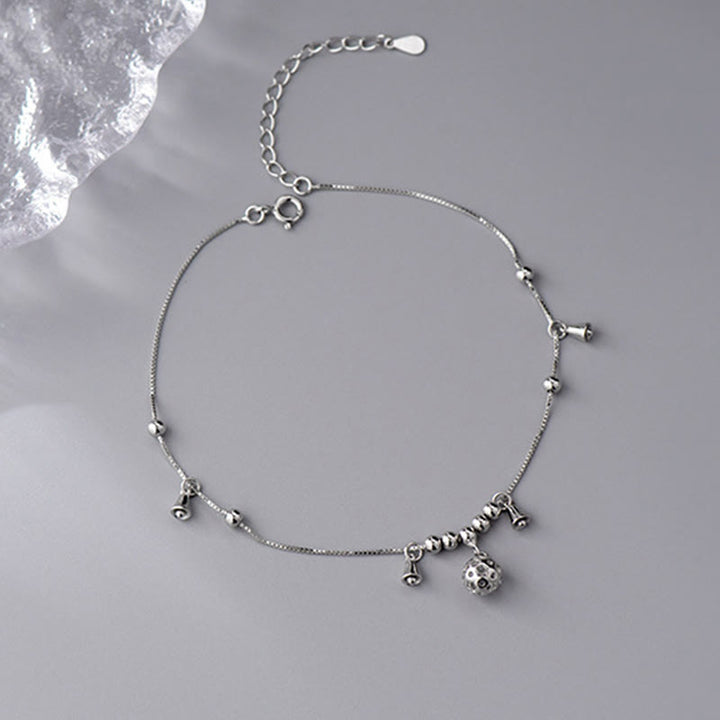 Bracelet de cheville en argent sterling 925 avec Buddha Stones et cloche de protection antique