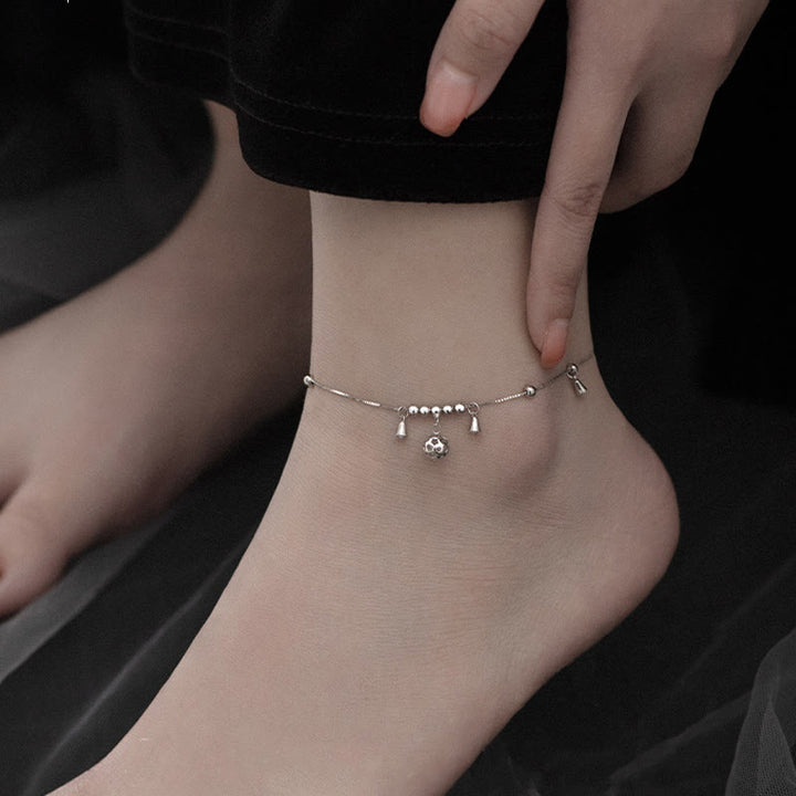 Bracelet de cheville en argent sterling 925 avec Buddha Stones et cloche de protection antique
