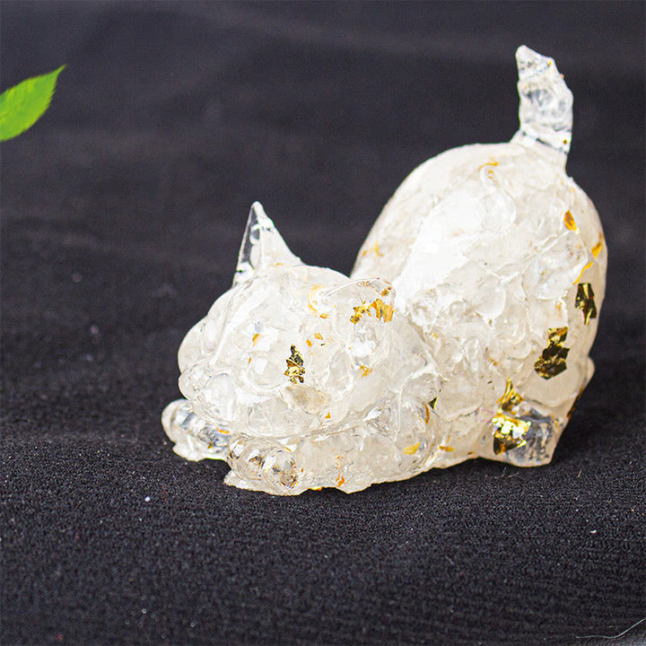 Buddha Stones Décoration de méditation en gravier de cristal et résine représentant un chat qui s'étire - Cristal blanc - 4,5 x 3 x 4,2 cm - image 14