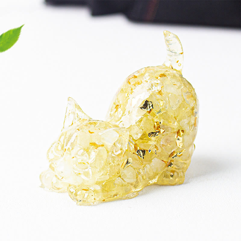 Buddha Stones Décoration de méditation en gravier de cristal et résine représentant un chat qui s'étire - Citrine claire - 4,5 x 3 x 4,2 cm - image 16