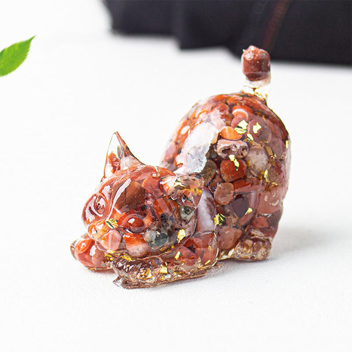Buddha Stones Décoration de méditation en gravier de cristal et résine représentant un chat qui s'étire - Agate rouge - 4,5 x 3 x 4,2 cm - image 23
