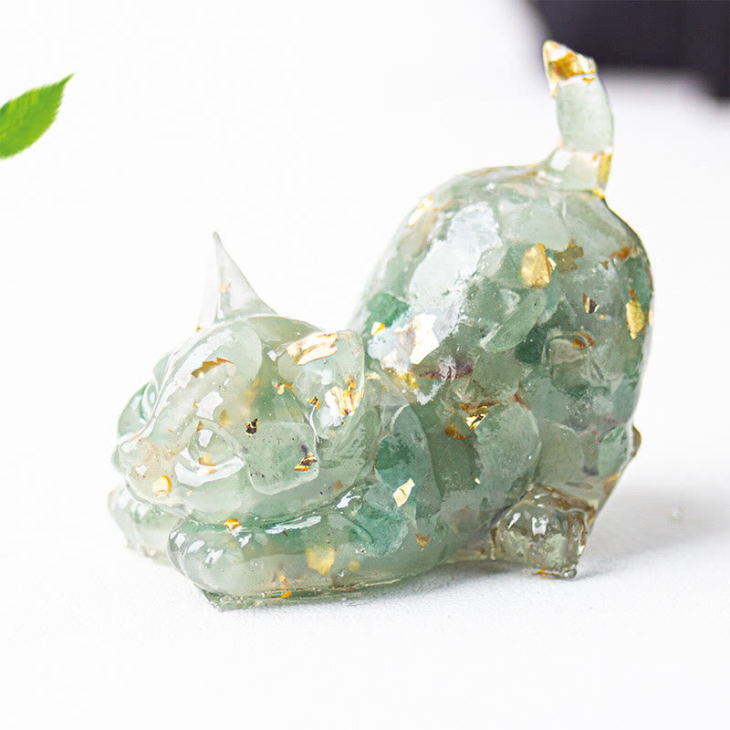 Buddha Stones Décoration de méditation en gravier de cristal et résine représentant un chat qui s'étire - Aventurine verte - 4,5 x 3 x 4,2 cm - image 17