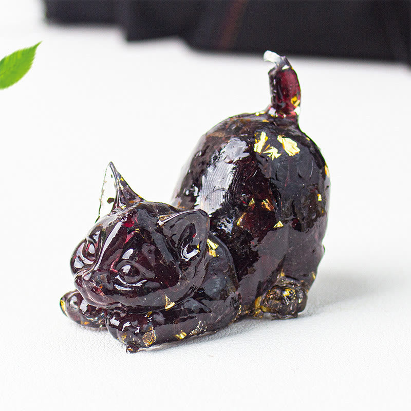 Buddha Stones Décoration de méditation en gravier de cristal et résine représentant un chat qui s'étire - Grenat - 4,5 x 3 x 4,2 cm - image 36