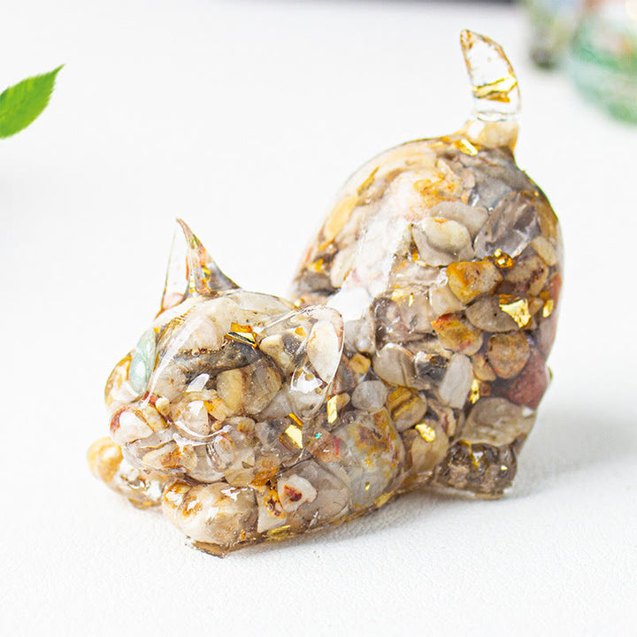 Buddha Stones Décoration de méditation en gravier de cristal et résine représentant un chat qui s'étire - Agate - 4,5 x 3 x 4,2 cm - image 41