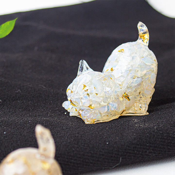 Buddha Stones Décoration de méditation en gravier de cristal et résine représentant un chat qui s'étire - Opale - 4,5 x 3 x 4,2 cm - image 34