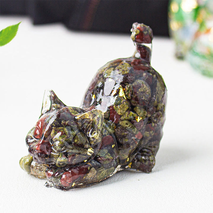Buddha Stones Décoration de méditation en gravier de cristal et résine représentant un chat qui s'étire - Jaspe sang-dragon - 4,5 x 3 x 4,2 cm - image 39