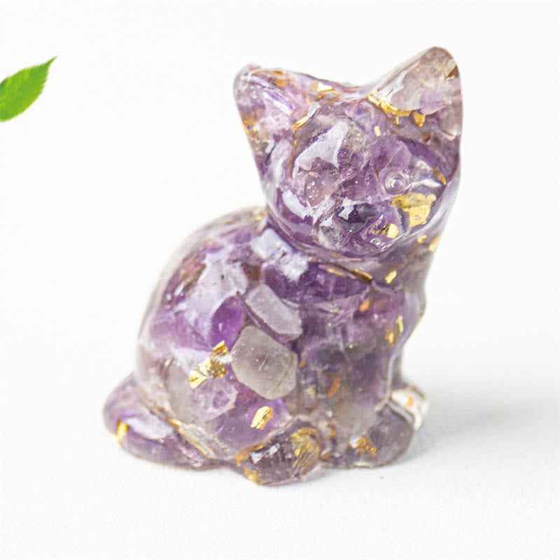 Buddha Stones Chat assis en résine, gravier, cristal rose, citrine, cristal blanc, lapis-lazuli, décoration de bureau apaisante - Améthyste - Environ 3,2 x 3,3 x 4 cm - image 16