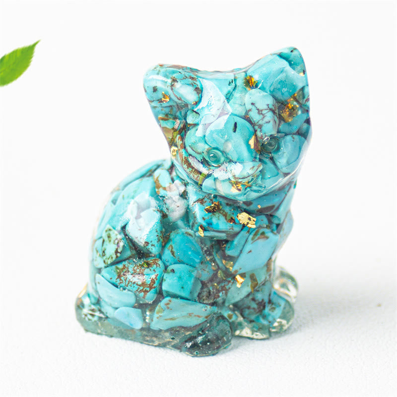Buddha Stones Chat assis en résine, gravier, cristal rose, citrine, cristal blanc, lapis-lazuli, décoration de bureau apaisante - Turquoise - Environ 3,2 x 3,3 x 4 cm - image 25