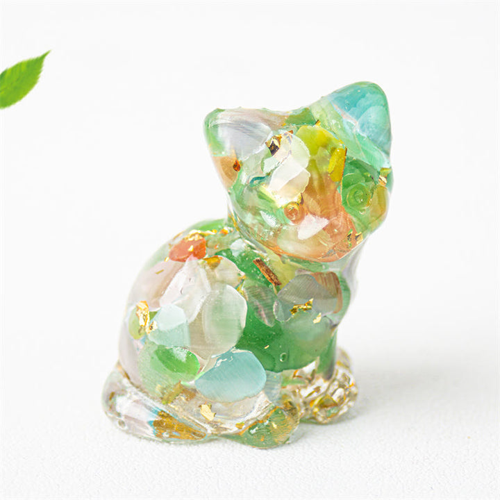 Buddha Stones Chat assis en résine, gravier, cristal rose, citrine, cristal blanc, lapis-lazuli, décoration de bureau apaisante - Œil de chat - Environ 3,2 x 3,3 x 4 cm - image 31