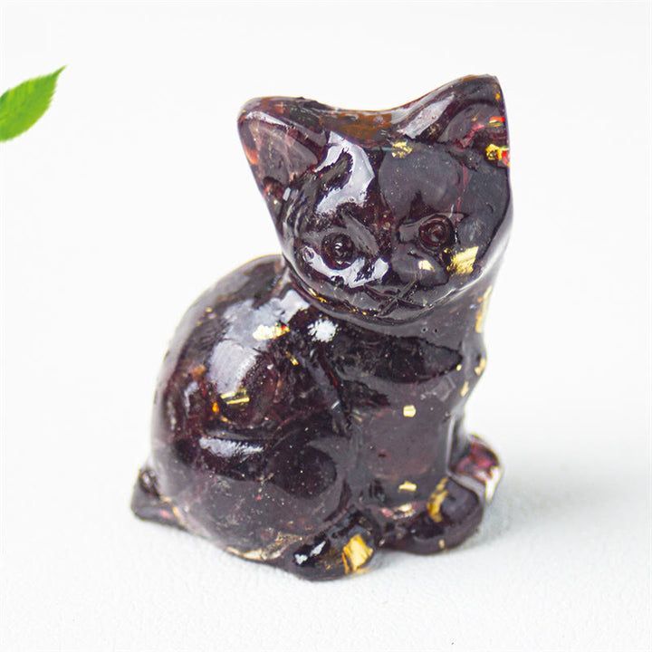 Buddha Stones Chat assis en résine, gravier, cristal rose, citrine, cristal blanc, lapis-lazuli, décoration de bureau apaisante - Grenat - Environ 3,2 x 3,3 x 4 cm - image 29