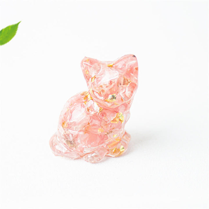 Buddha Stones Chat assis en résine, gravier, cristal rose, citrine, cristal blanc, lapis-lazuli, décoration de bureau apaisante - Quartz rose - Environ 3,2 x 3,3 x 4 cm - image 24