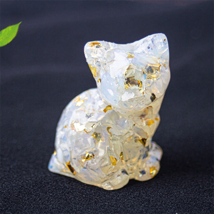 Buddha Stones Chat assis en résine, gravier, cristal rose, citrine, cristal blanc, lapis-lazuli, décoration de bureau apaisante - Opale - Environ 3,2 x 3,3 x 4 cm - image 35