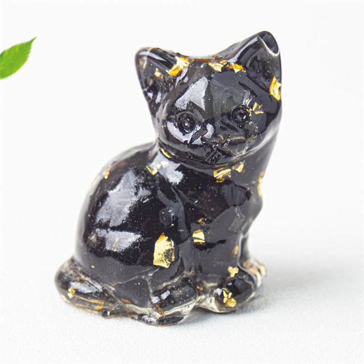 Buddha Stones Chat assis en résine, gravier, cristal rose, citrine, cristal blanc, lapis-lazuli, décoration de bureau apaisante - Obsidienne noire - Environ 3,2 x 3,3 x 4 cm - image 37