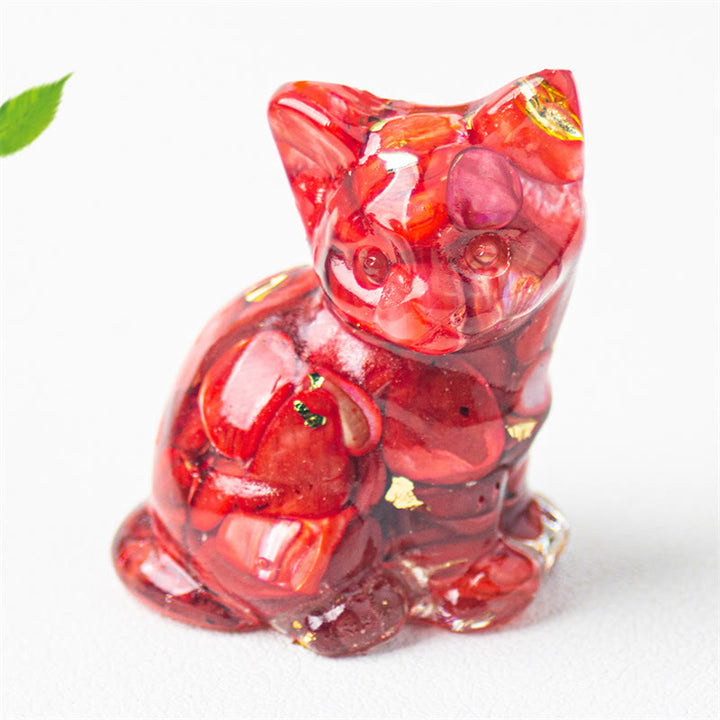 Buddha Stones Chat assis en résine, gravier, cristal rose, citrine, cristal blanc, lapis-lazuli, décoration de bureau apaisante - Quartz rouge - Environ 3,2 x 3,3 x 4 cm - image 43