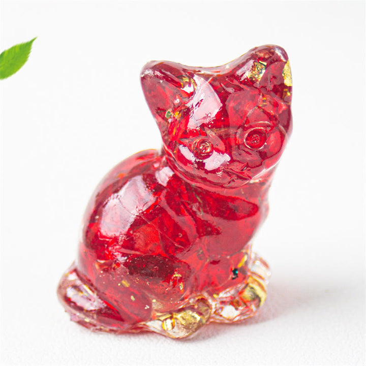 Buddha Stones Chat assis en résine, gravier, cristal rose, citrine, cristal blanc, lapis-lazuli, décoration de bureau apaisante - Verre rouge - Environ 3,2 x 3,3 x 4 cm - image 45