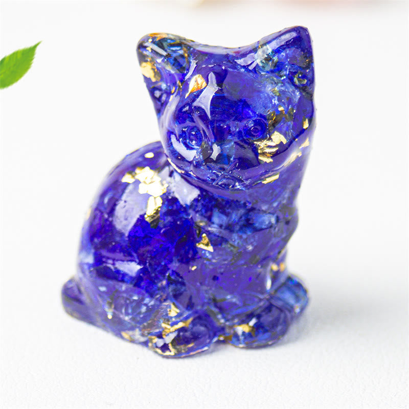 Buddha Stones Chat assis en résine, gravier, cristal rose, citrine, cristal blanc, lapis-lazuli, décoration de bureau apaisante - Verre bleu - Environ 3,2 x 3,3 x 4 cm - image 46
