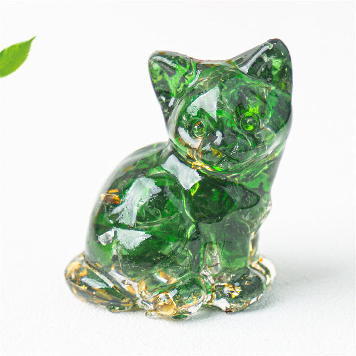 Buddha Stones Chat assis en résine, gravier, cristal rose, citrine, cristal blanc, lapis-lazuli, décoration de bureau apaisante - Verre vert - Environ 3,2 x 3,3 x 4 cm - image 47