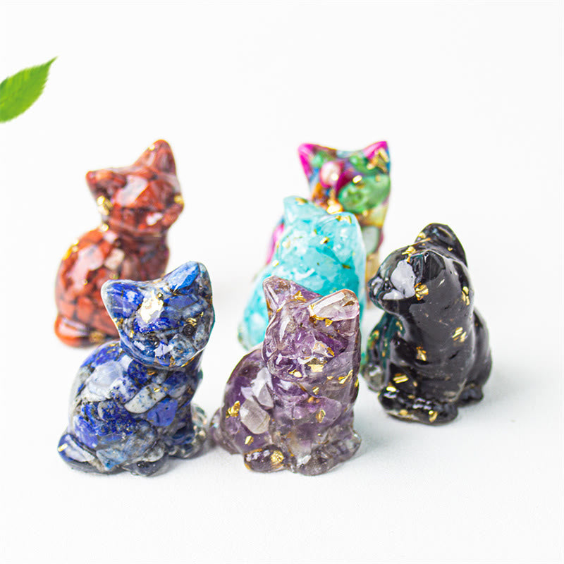 Buddha Stones Chat assis en résine, gravier, cristal rose, citrine, cristal blanc, lapis-lazuli, décoration de bureau apaisante - image 48