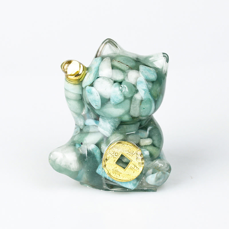 Buddha Stones Pièce de cuivre chat porte-bonheur turquoise labradorite cristal rose améthyste force décoration intérieure - Amazonite - Environ 5,5 x 6 x 4 cm - image 19